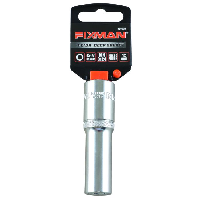 Fixman 1/2" Drive Deep Socket , 12mm, 6 point