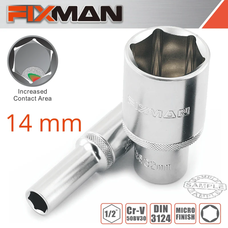 Fixman 1/2" Drive Deep Socket, 14mm, 6 point