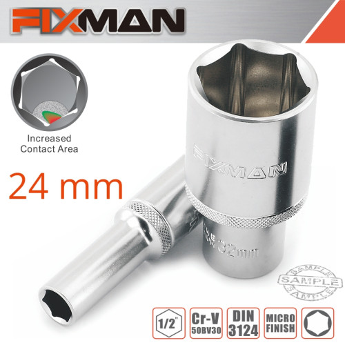 Fixman 1/2" Drive Deep Socket, 24mm, 6 point