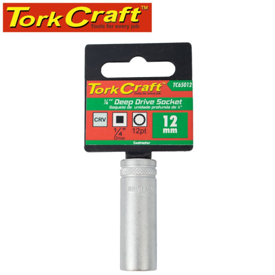 Tork Craft 1/4" 12mm Deep Socket CRV, 12 Point 