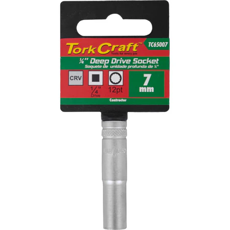 Tork Craft 1/4" 07mm Deep Socket CRV, 12 Point