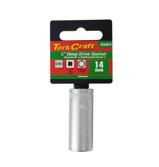 Tork Craft 1/4" 14mm Deep Socket CRV, 12 Point