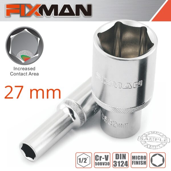 FIXMAN 1/2"dr. Deep Socket 27mm 6pt